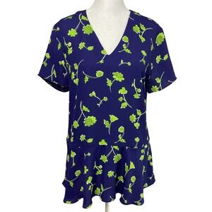 Banana Republic Women's Semi Sheer‎ Peplum Blouse Size Small Floral Blue & Green
